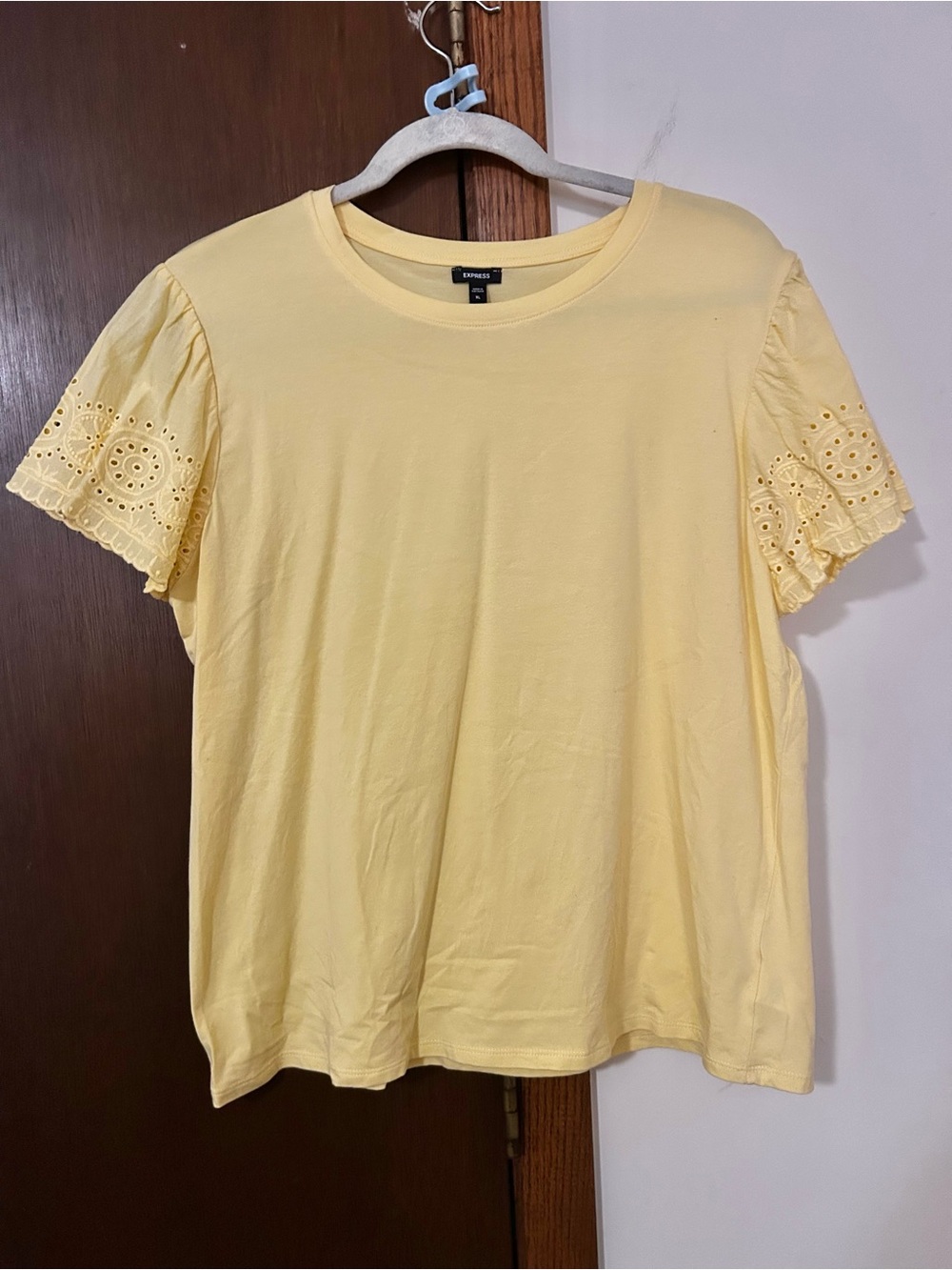 Express Pale Yellow Eyelet Sleeve Tee